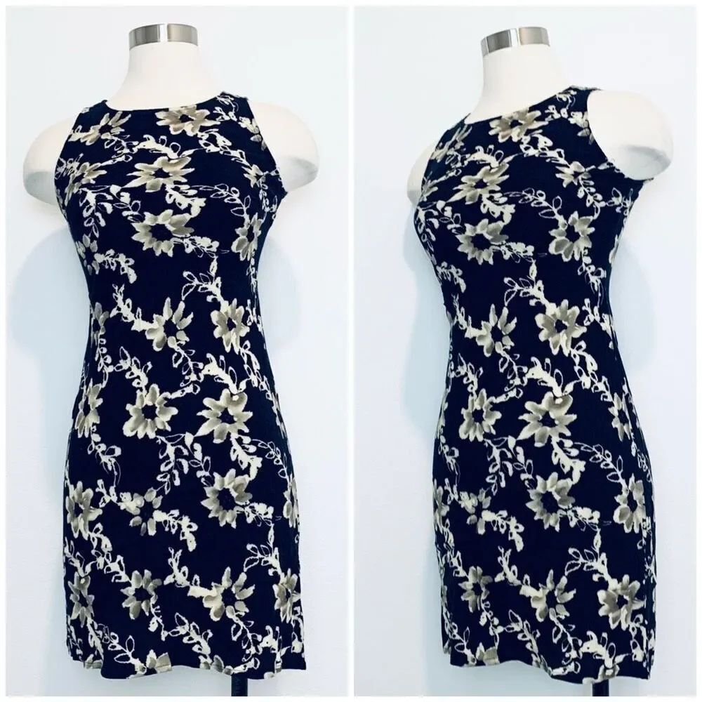 Vintage Jonathan Martin Navy Blue Floral Mini Dress XS